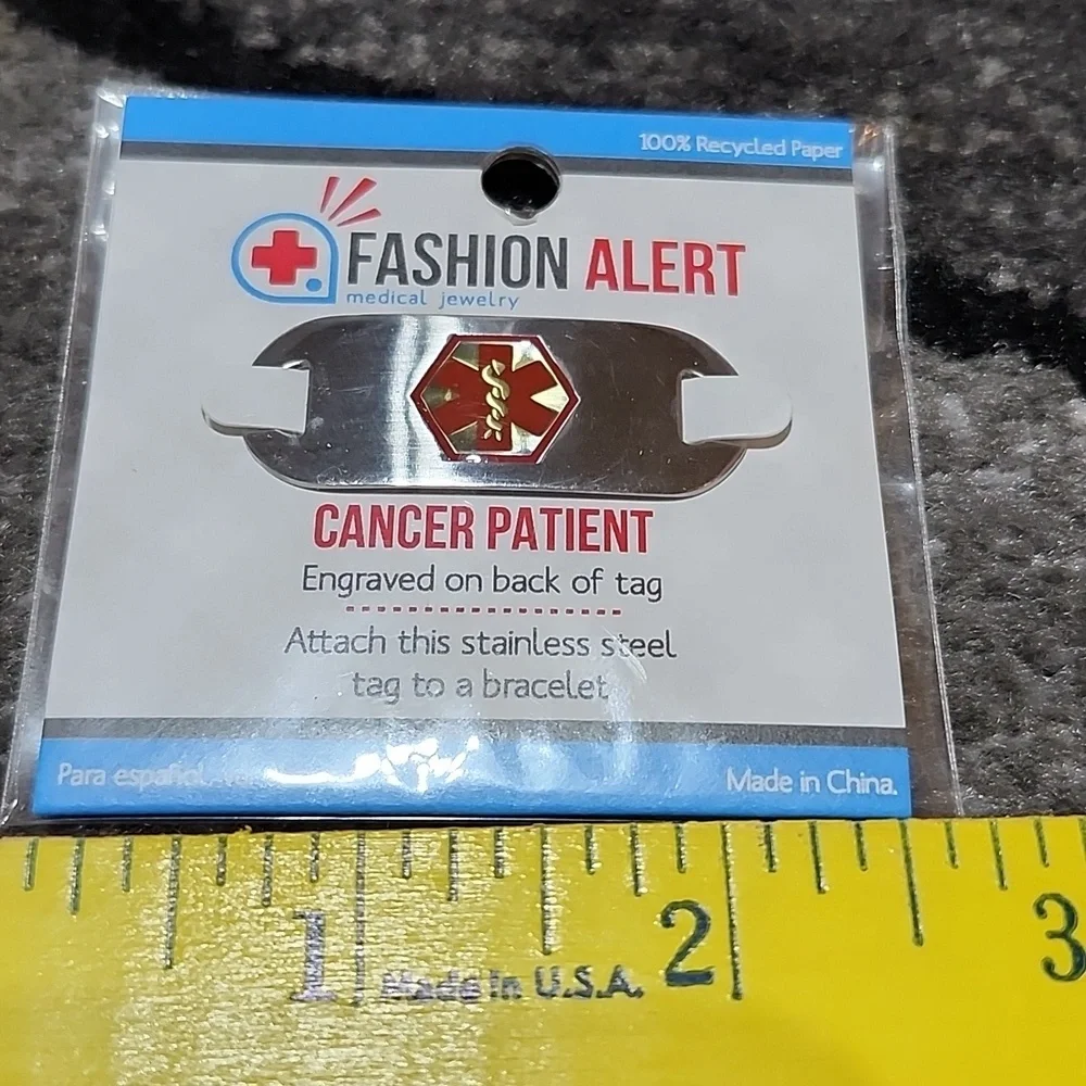 FASHION ALERT ENGRAVED CANCER PATIENT MEDICAL ID TAG UNISEX STAINLESS STEEL